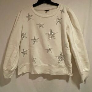 Talbots Cream Top with Silver Star Sequin Accents